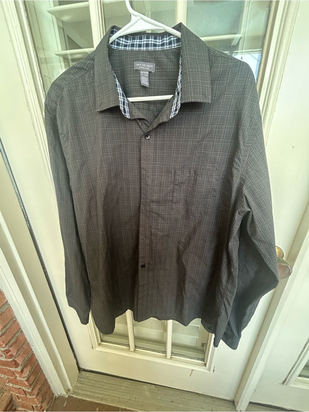 Van Heusen Plaid Never Tuck Shirt - Gray & Blue